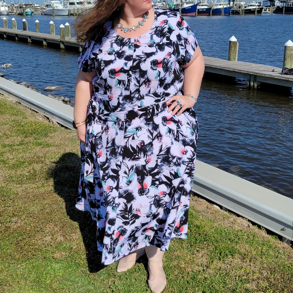 Easter Dress Lane Bryant White Floral Short Sleeve Plus Dress Sz 28 - Picture 7 of 15